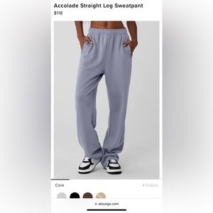 Alo accolade straight leg sweat pants in Fog. Size medium. SOLD OUT ONLINE